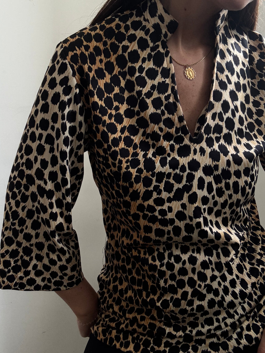 Vintage 70's Leopard Stretch Fitted Top Size Small