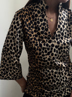 Vintage 70's Leopard Stretch Fitted Top Size Small