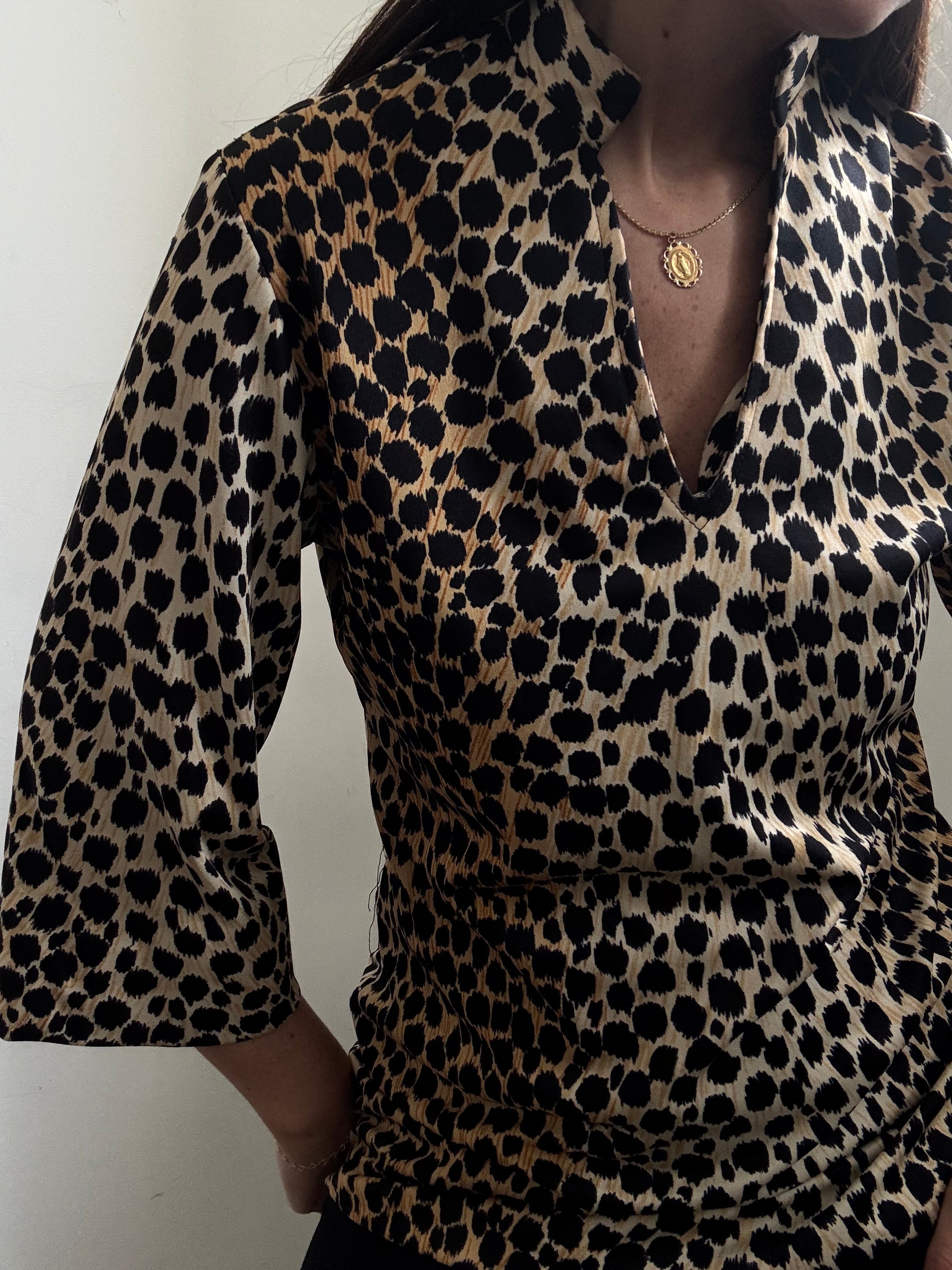 Vintage 70's Leopard Stretch Fitted Top Size Small