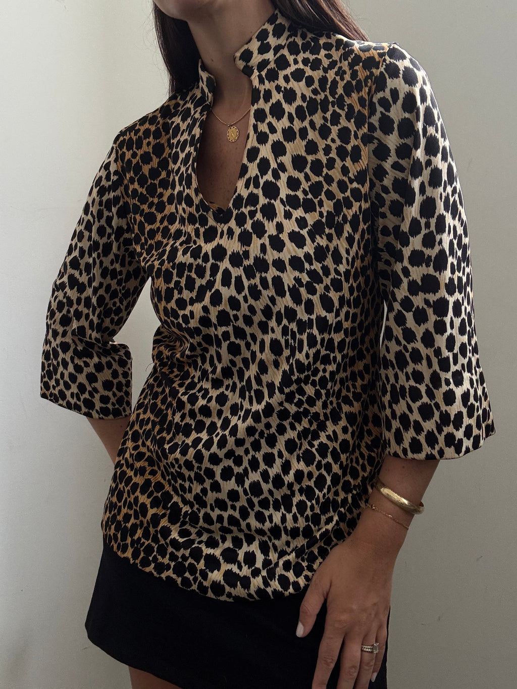 Vintage 70's Leopard Stretch Fitted Top Size Small