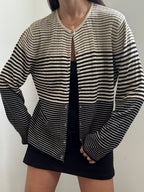 Vintage Black + Cream Striped Silk Knit Cardigan Size X-Large