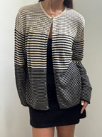 Vintage Black + Cream Striped Silk Knit Cardigan Size X-Large