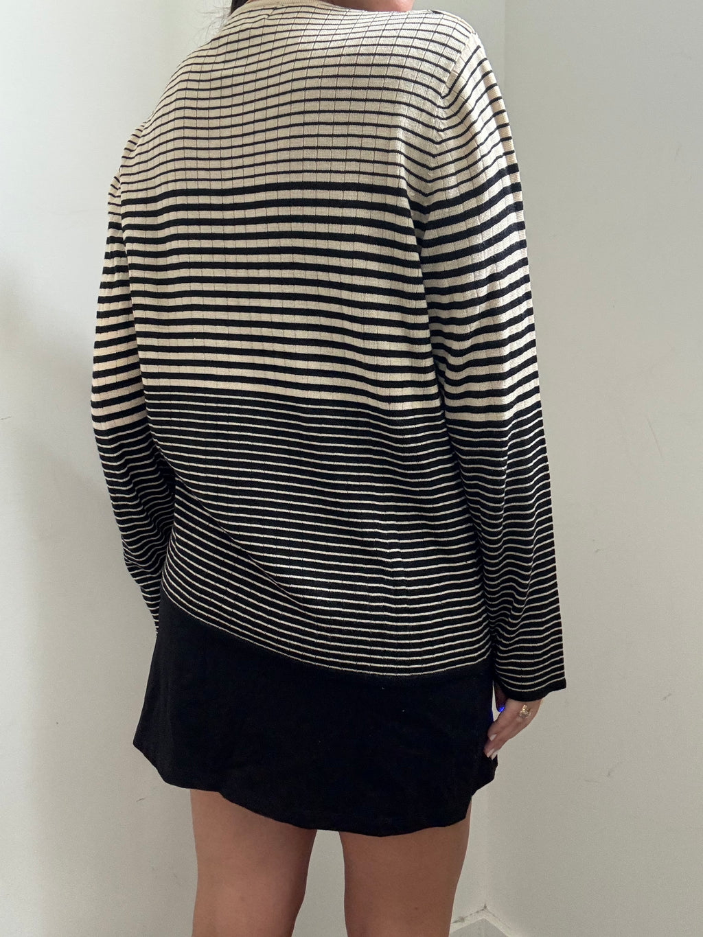 Vintage Black + Cream Striped Silk Knit Cardigan Size X-Large