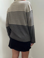 Vintage Black + Cream Striped Silk Knit Cardigan Size X-Large