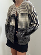Vintage Black + Cream Striped Silk Knit Cardigan Size X-Large