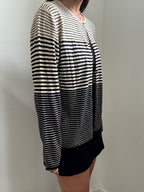 Vintage Black + Cream Striped Silk Knit Cardigan Size X-Large