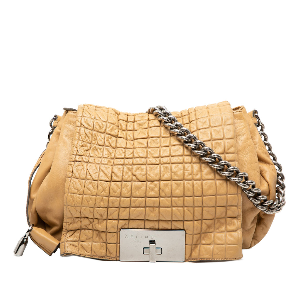Vintage Celine Lambskin Beige Flap Shoulder Bag