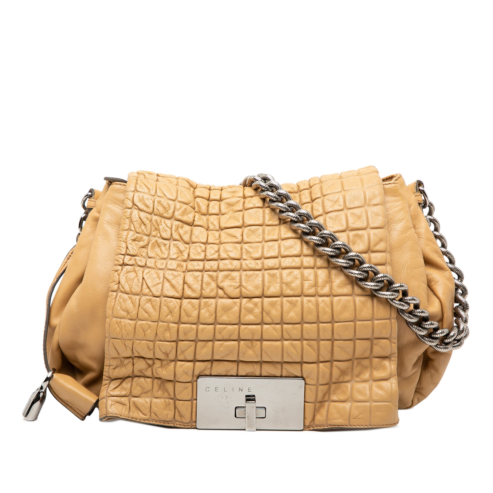 Vintage Celine Lambskin Beige Flap Shoulder Bag