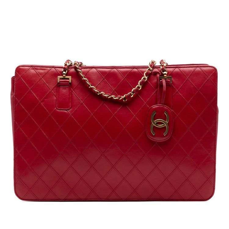 Vintage 1988 Chanel Red Lambskin Tote Bag