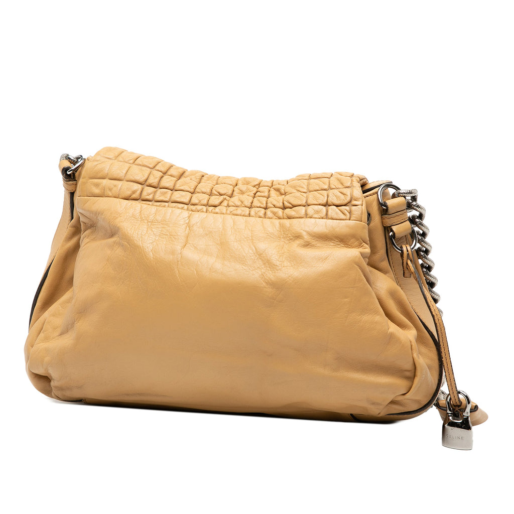 Vintage Celine Lambskin Beige Flap Shoulder Bag