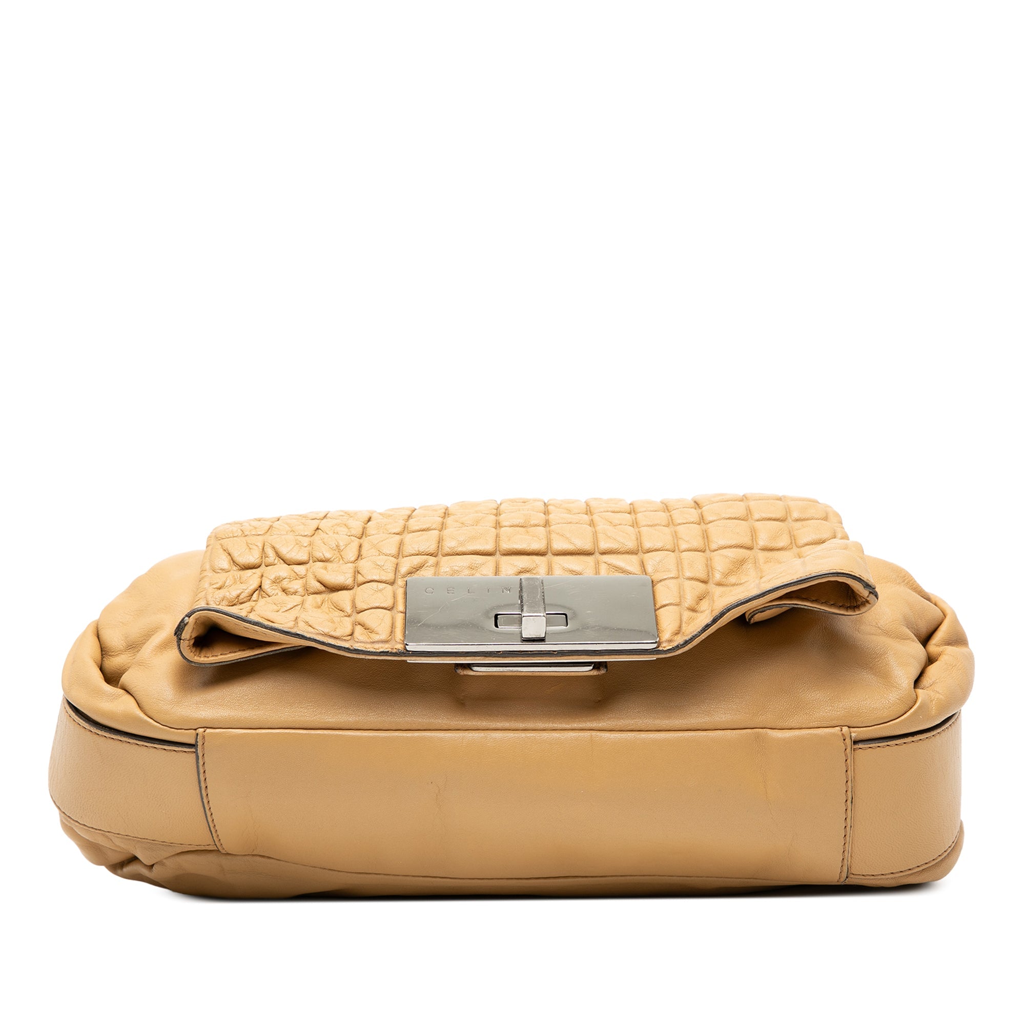 Vintage Celine Lambskin Beige Flap Shoulder Bag