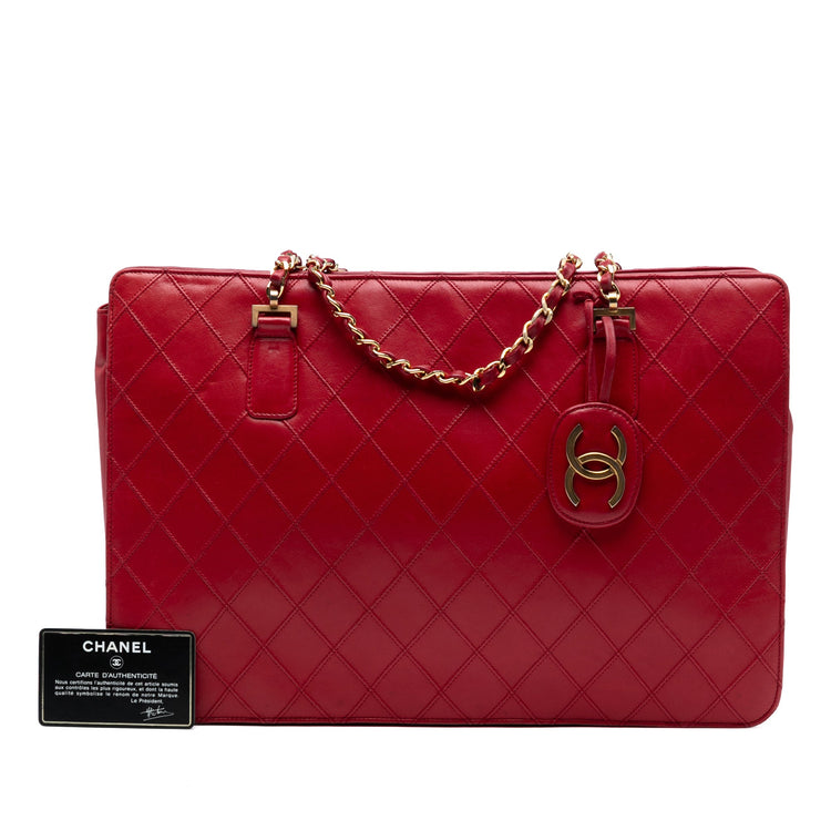 Vintage 1988 Chanel Red Lambskin Tote Bag