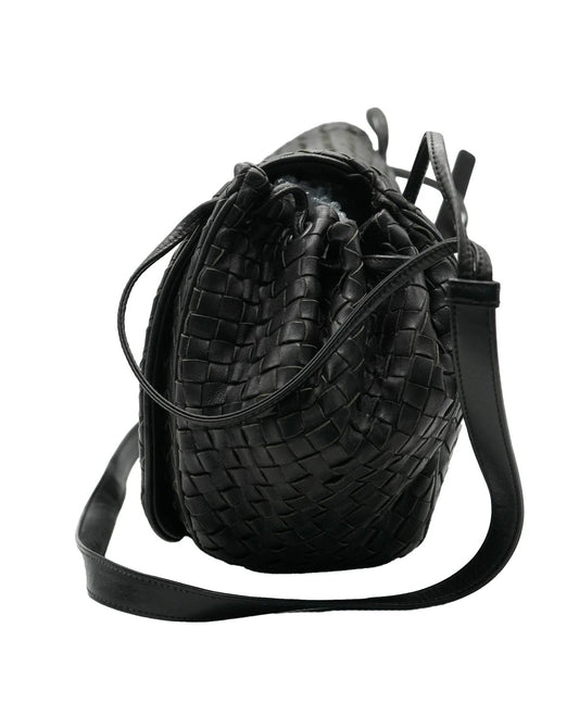 Pre-Loved Bottega Veneta Black Messenger Flap Bag