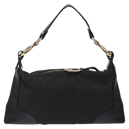 Black Fendi Zucchino Canvas Shoulder Bag
